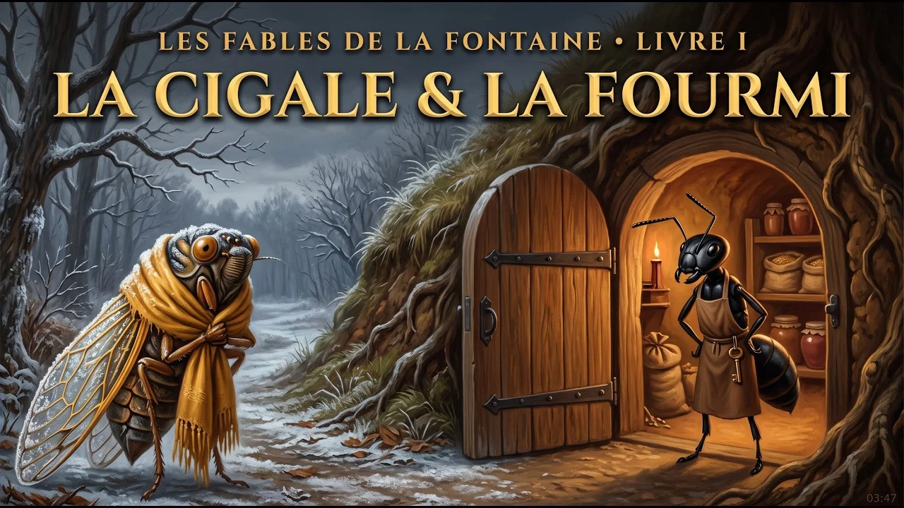 Illustration officielle de la fable La Cigale et la Fourmi sur la chaîne Ces Amis qui Enchantent la Vie