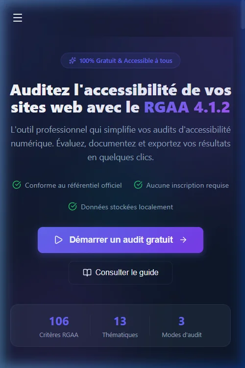 Interface de l'application Audit RGAA