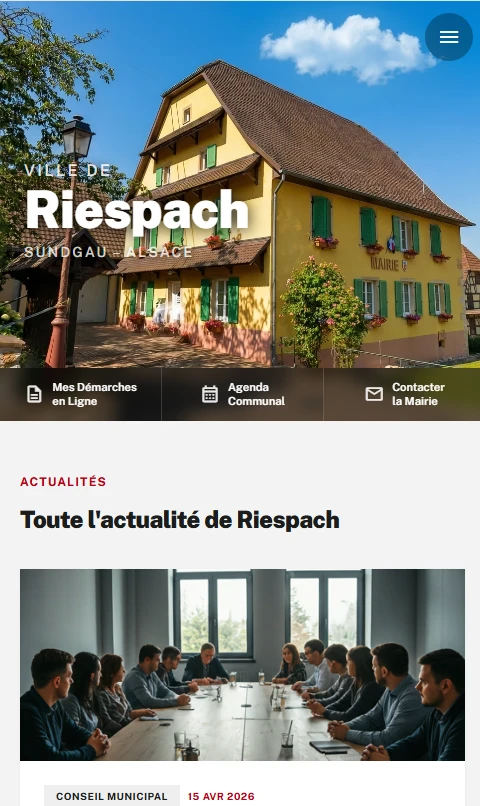 Site municipal de la Ville de Riespach sur smartphone